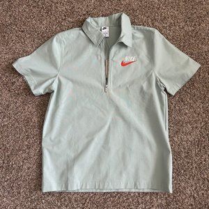 Nike Light Green Heavyweight Oversized Polo Tee Men Orange Swoosh Logo Size M